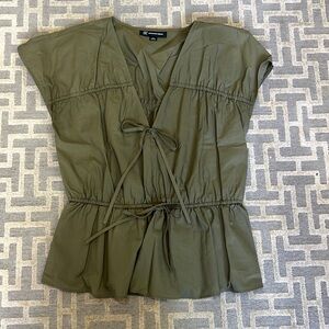 INC blouse in olive green with bow details